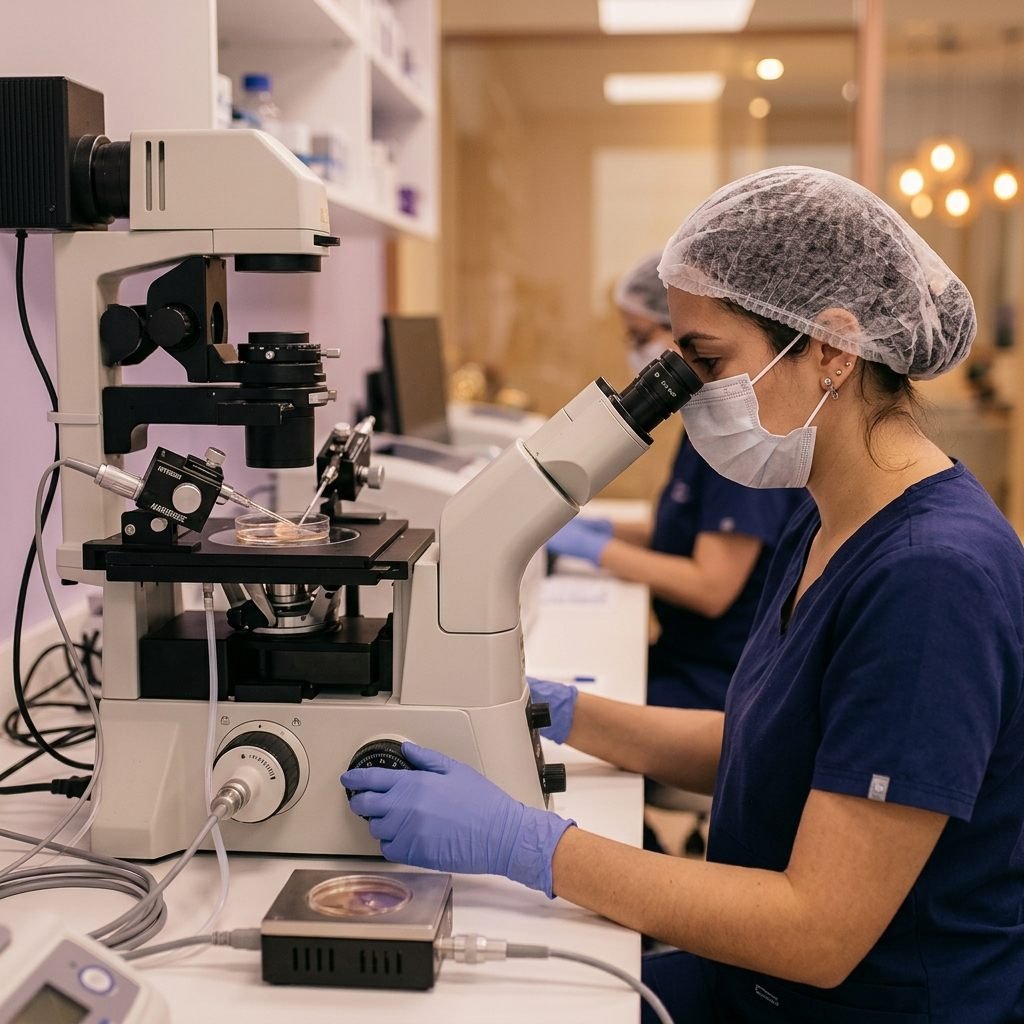 ICSI microinjection performed under a high-powered microscope